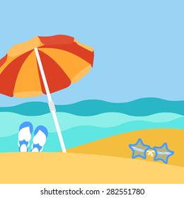 Seaside view on beautiful beach with parasol 