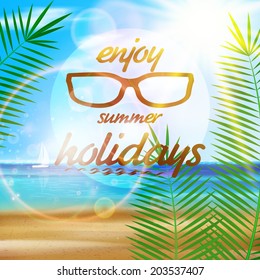 Seaside view poster with Sun glasses. EPS10