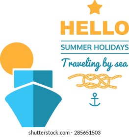 Seaside view poster. Vector background.