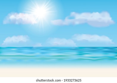 Seaside View, Summer Beach, Vacation Background. Vector Eps10 Illustration.