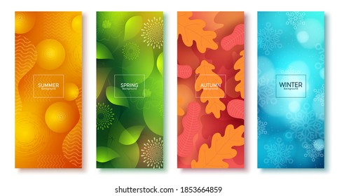 Season abstract vector poster set. Seasonal colorful background like summer, spring, autumn and winter for poster wallpaper collection design. Vector illustration  
