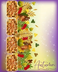 Season Autumn Background With Diamond Gemstone And Autumn Leaves, Vector Illustration	