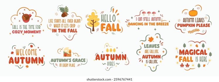 Season autumn or fall typography set vector