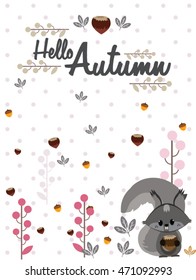 Season background with squirrels and hazelnut. Vector illustration. Hello Autumn