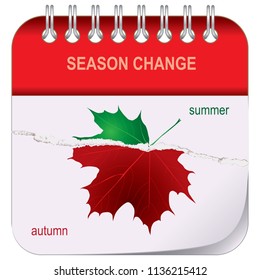 Season change, tear-sheet calendar summer-autumn.