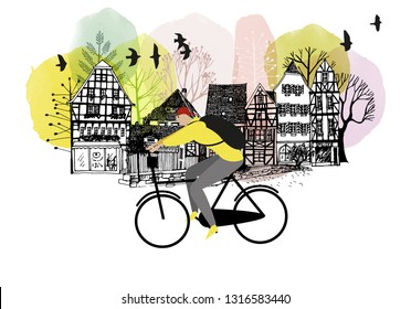 season City activites. Vector flat cartoon. Watercolor vector illustration. 
