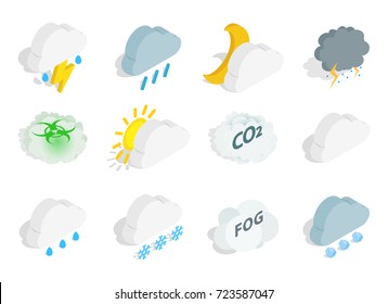 Season cloud icon set. Isometric set of season cloud vector icons for web isolated on white background