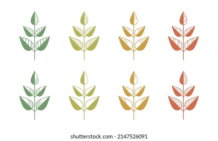 Season color branches icons vector set. Contour line leaves illustration isolated. Floral design element for print, background, banner or card. Ecology symbol, environment concept, eco sign or logo.