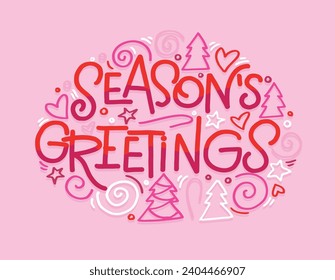Season greatings. 2024. New year holiday greeting card. Merry Christmas and happy new year - cute postcard. Lettering label for poster, banner, web, sale, t-shirt design.