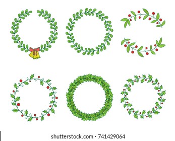 Season greeting card. Christmas wreath set with winter floral. Vector illustration