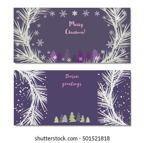 Season greeting card set. Happy holiday congratulation. Merry Christmas. Snowflakes wreath frame. Vintage style. Decorative symbol. Design festive party banner background. Vector illustration