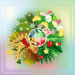 Season Greeting Vip Card With Diamond, Leaves And Flowers, Vector Illustration