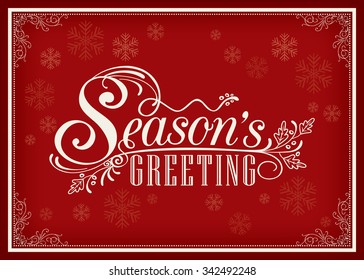 Season Greeting Word Vintage Frame Design On Red Background