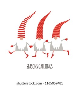 Season Greetings, Christmas card, cute little Gnomes , vector illustration