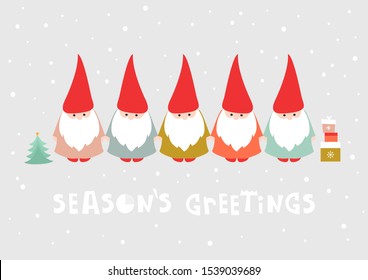 Season Greetings. Christmas card with cute little Gnomes. Vector design