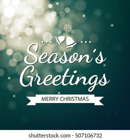 Season greetings with green bokeh defocused background