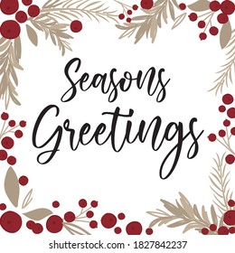 Season Greetings letter with Christmas leaves, vector illustration