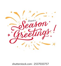 season greetings lettering with fireworks element on white background