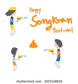 season happy songkran background people character vector illustration flat design thailand 