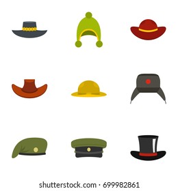 Season hat icon set. Flat set of 9 season hat vector icons for web isolated on white background