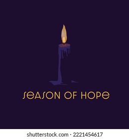 Season of Hope with advent candle, symbolizing the season of hope, peace and joy for the expectant celebration of the nativity of Christ at Christmas.