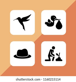 season icon. 4 season set with hat, gardener and bird vector icons for web and mobile app