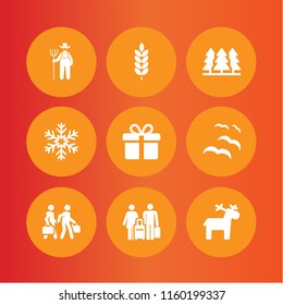 season icon. 9 season set with branch, reindeer, gift and snow vector icons for web and mobile app