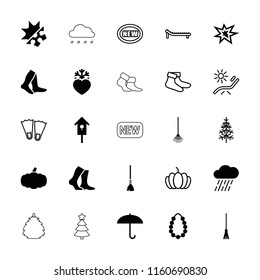 Season icon. collection of 25 season filled and outline icons such as socks, umbrella, rain, nesting house, heart frozen, garland. editable season icons for web and mobile.