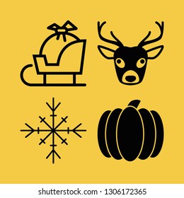 season icon set with deer, pumpkin and gift on the sled vector illustration