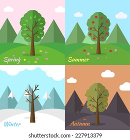 season icon set of nature tree background. Tamplate for web and mobile design concept