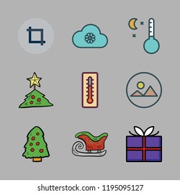 season icon set. vector set about christmas tree, temperature, gift and thermometer icons set.