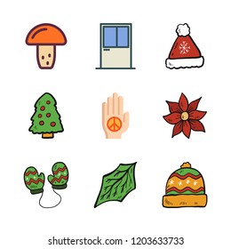 season icon set. vector set about window, flower, winter hat and leaf icons set.