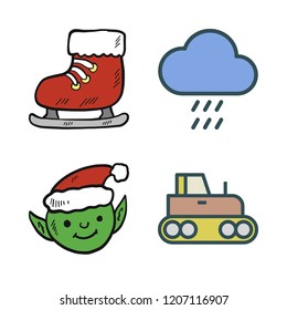 season icon set. vector set about elf, tractor, ice skate and rain icons set.