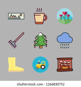 season icon set. vector set about christmas sock, boot, hot drink and flower icons set.