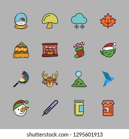 season icon set. vector set about jam, bird, maple leaf and snowman icons set.