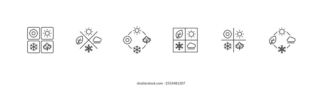 Season icon set. Winter, spring, summer, autumn icon. Four season icons. Vector illustration.