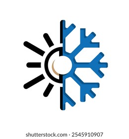season icon. Signs all season long. Sun and snowflake together icon. Winter, summer and all weather. mixed design style. vector design template