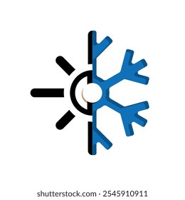 season icon. Signs all season long. Sun and snowflake together icon. Winter, summer and all weather. mixed design style. vector design template