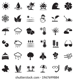 Season Icons. Black Flat Design. Vector Illustration.