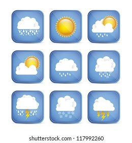 Season Icons. Season cloud, with sun, rain, snowflakes, lightning, vector illustration