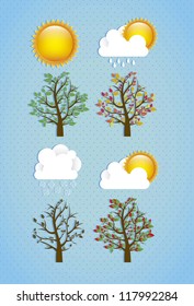 season icons. Season cloud, with sun, rain and trees. vector illustration