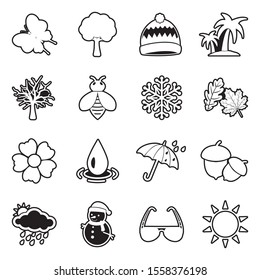 Season Icons. Line With Fill Design. Vector Illustration.