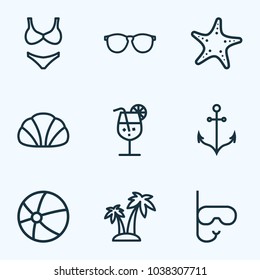 Season icons line style set with sunglasses, anchor, starfish and other glasses elements. Isolated vector illustration season icons.