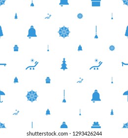 season icons pattern seamless white background. Included editable filled umbrella, christmas tree, gift, bell, sunbed, rake, pine tree icons. season icons for web and mobile.