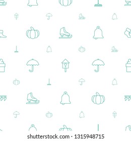 season icons pattern seamless white background. Included editable line ice skate, nesting house, rake, pumpkin, umbrella, bell, gift, plowing tool icons. season icons for web and mobile.