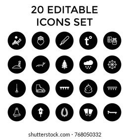 Season icons. set of 20 editable filled and outline season icons such as flippers, rake, plowing tool, pine-tree, nesting house, temperature, sunbed, rain