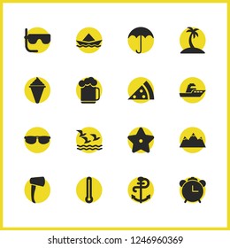 Season icons set with axe, starfish and ice cream elements. Set of season icons and sundae concept. Editable vector elements for logo app UI design.
