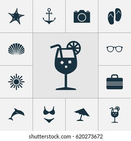 Season Icons Set. Collection Of Armature, Video, Sunny And Other Elements. Also Includes Symbols Such As Umbrella, Hot, Suitcase.