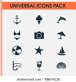 Season Icons Set. Collection Of Goggles, Balloon, Lemonade And Other Elements. Also Includes Symbols Such As Balloon, Armature, Circle.