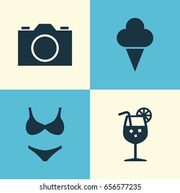 Season Icons Set. Collection Of Lemonade, Sorbet, Bikini And Other Elements. Also Includes Symbols Such As Ice, Sorbet, Photo.